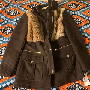 Michael Kors Dark Olive Winter Coat Rabbit fur accents NEW NWT